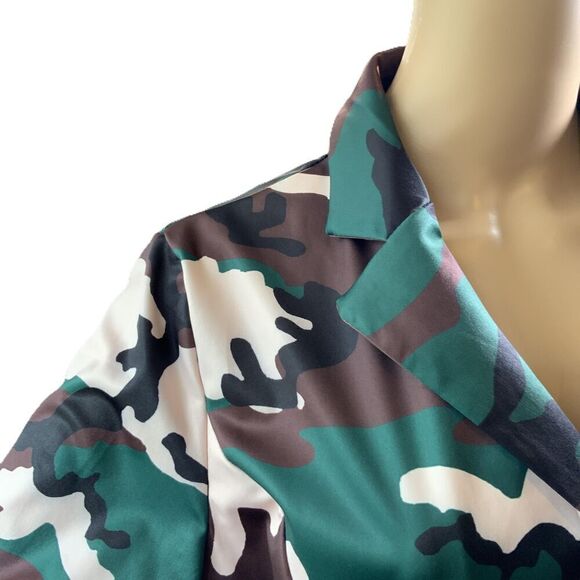 LIV D Camo Brown Pink Long Sleeve Button Up Collared Maxi Coat Dress Size Large - Picture 5 of 15